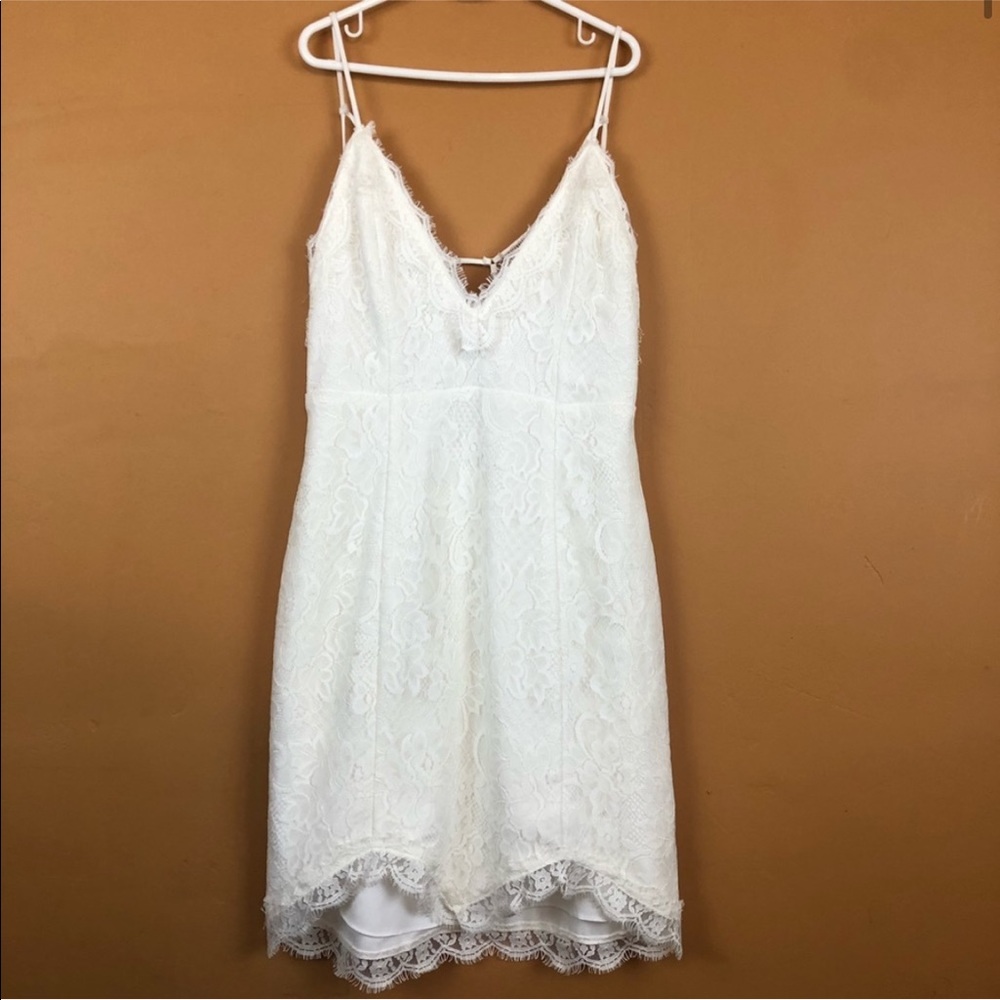 NBD white mini lace dress